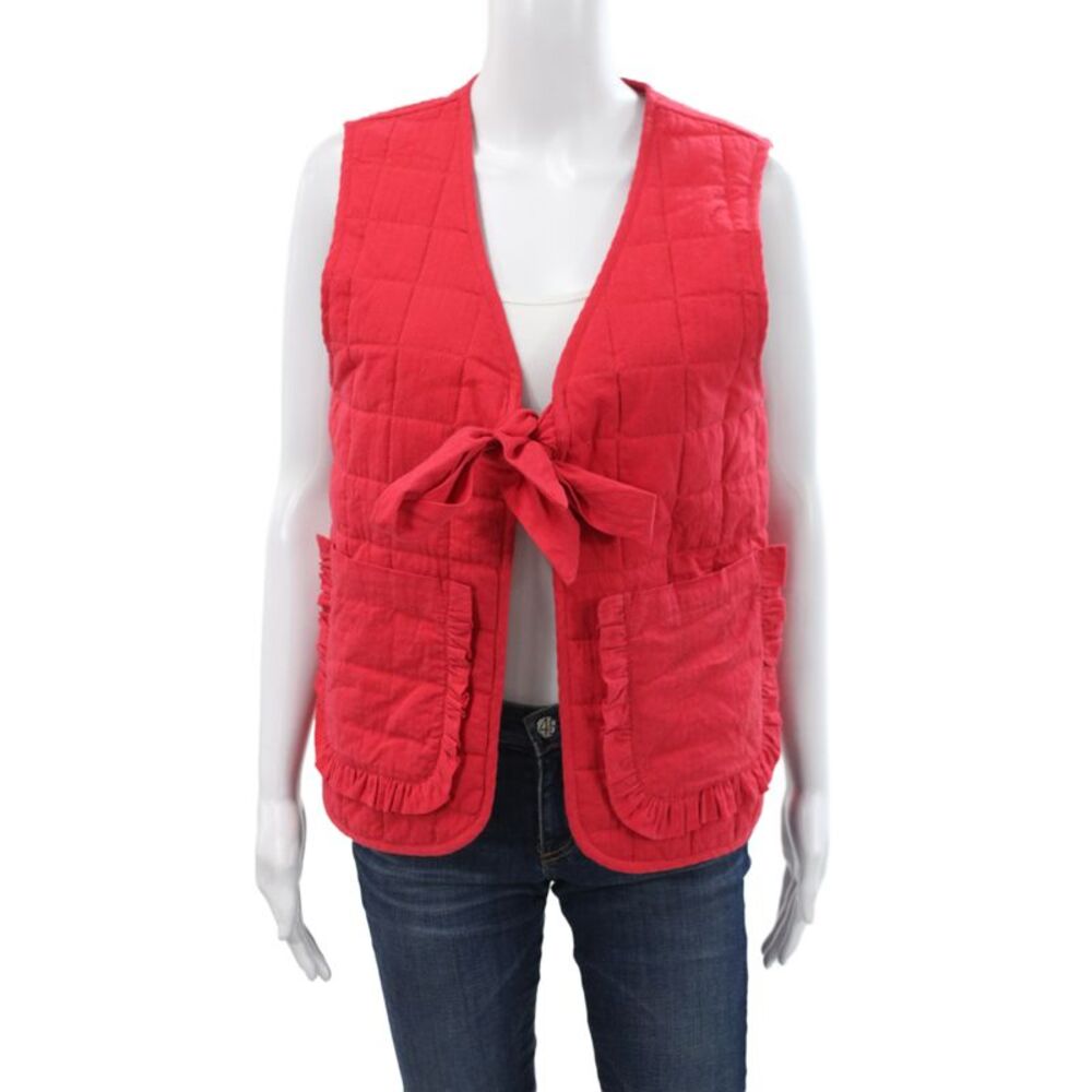 Damson Madder Women Quilted Sleeveless Red Organic Cotton Vest Size 10